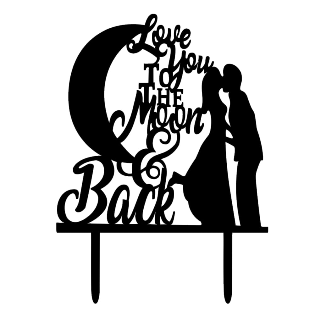 BLACK WEDDING CAKE TOPPER-LOVE YOU TO THE MOON AND BACK SILHOUETTE-ENGAGEMENT 