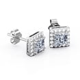 thumbnail image 4 of JeenMata Double Prong 1.1 Carat Princess Cut Moissanite Halo Stud Earrings in 18K White Gold Plating over Silver, 4 of 5