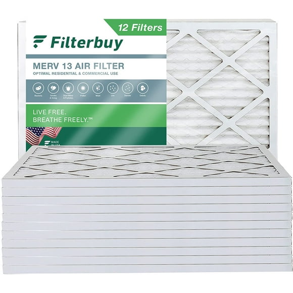 Filterbuy 16x20x1 MERV 13 Filtres à Air Plissés HVAC AC Fournaise (12-Pack)