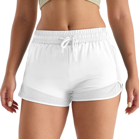 FYEGRE Women's Shorts High Waist Athletic Workout Shorts Lightweight Mesh Pocket Yoga Running Side Stripes Comfort Stretch White M