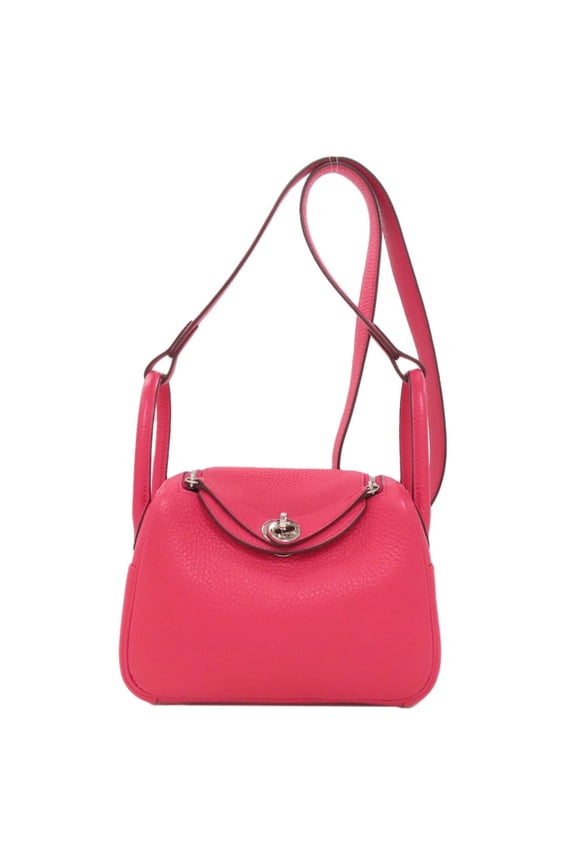 Pre-Owned Herms Lindy 20 Mini Rose Extreme Handbag with Silver Hardware, Taurillon Leather,...