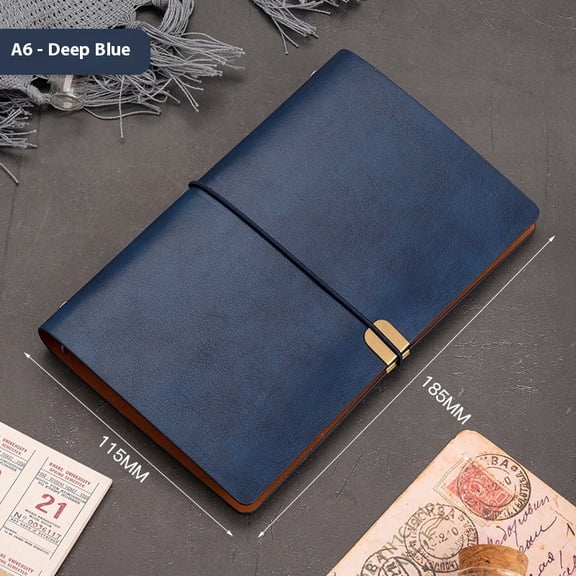 Retro Refillable Handmade PU Leather Travelers Writing Journal Notebook with Lined Pages and Card Holders-Deep blue
