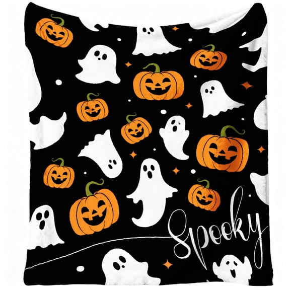 Halloween Blanket Soft Flannel, Spooky Pumpkin Ghost Pattern, Lightweight Soft, Warm and Comfortable Throw for Couch Bed Sofa Halloween Decor
