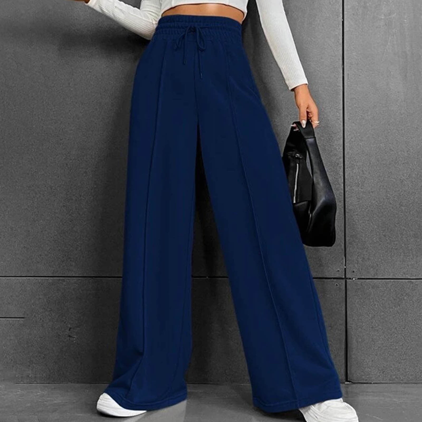  XIALON Women's Dress High Waist Split Hem Pants (Color : Navy  Blue, Size : Large) : Clothing, Shoes & Jewelry