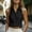 Black, variant on Women's Cotton Solid Color Sleeveless Shirts Front Collared Dressy Casual Blouses Loose office Tank Tops Red