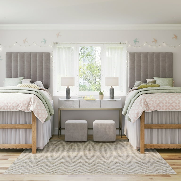 Hillsdale Upholstered Velvet Channel Stitched Hanging Twin Headboard with USB Charging, Gray