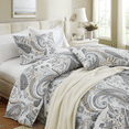 thumbnail image 5 of Move Over Paisley Duvet Cover Set Queen Size 100% Cotton Bohemian Duvet Cover Set 3 Pieces Soft and Lightweight Boho Chic Gray Paisley Floral Bedding Set with Zipper Closure and Corner Ties, 5 of 7