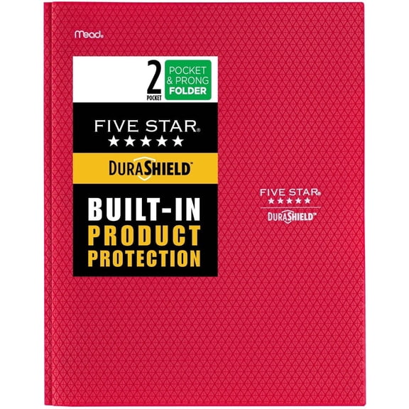 Five Star DuraShield Anti-Microbial 2 Pocket & Prong Plastic Folder Red