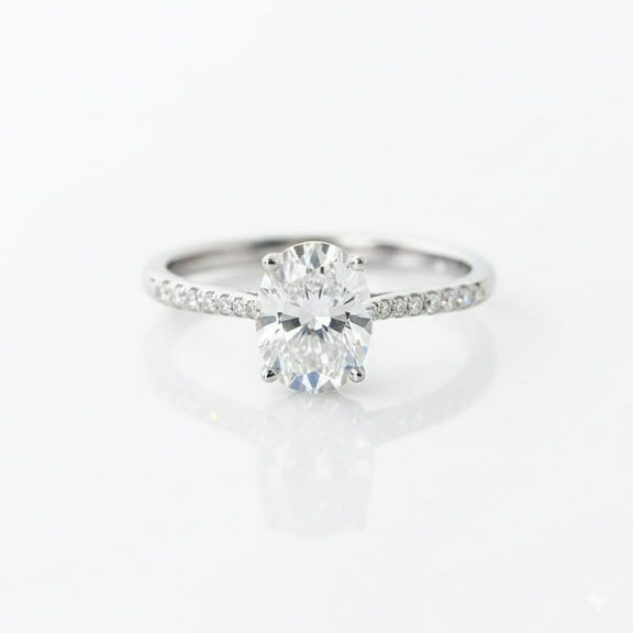 Jewelerix Classic Moissanite Anniversary Ring Oval Cut Handmade Engagement Ring White Gold Vermeil Pave Solitaire Wedding Ring