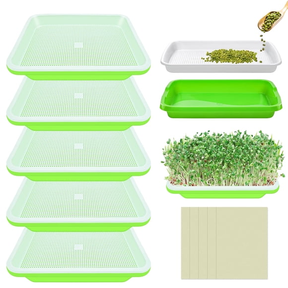 Legigo 5 Pack Green Seed Sprouter Trays- Soil-Free Cultivation Germination Tray, BPA Free Nursery Tray with Planting Paper for Ind