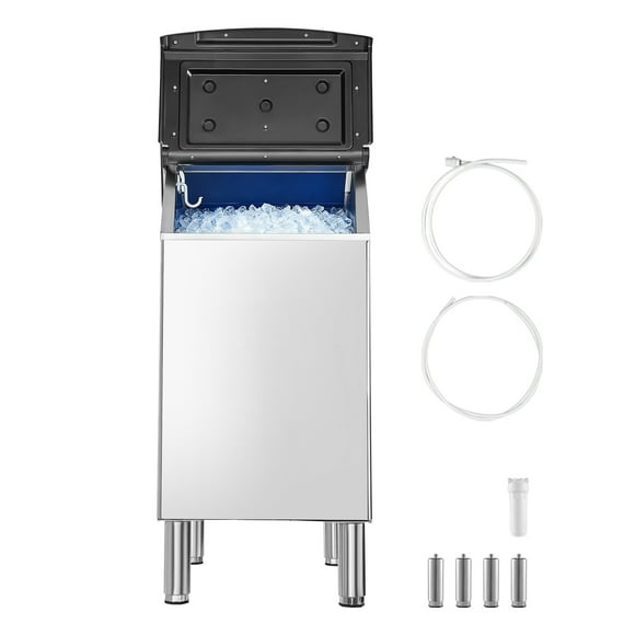 KFFKFF Commercial Ice Maker Storage Bin, 300 LBS Capacity Ice-Bin, Stainless Steel Commercial Ice Storage Bin with Adjustable Anti-slip Rubber Feet