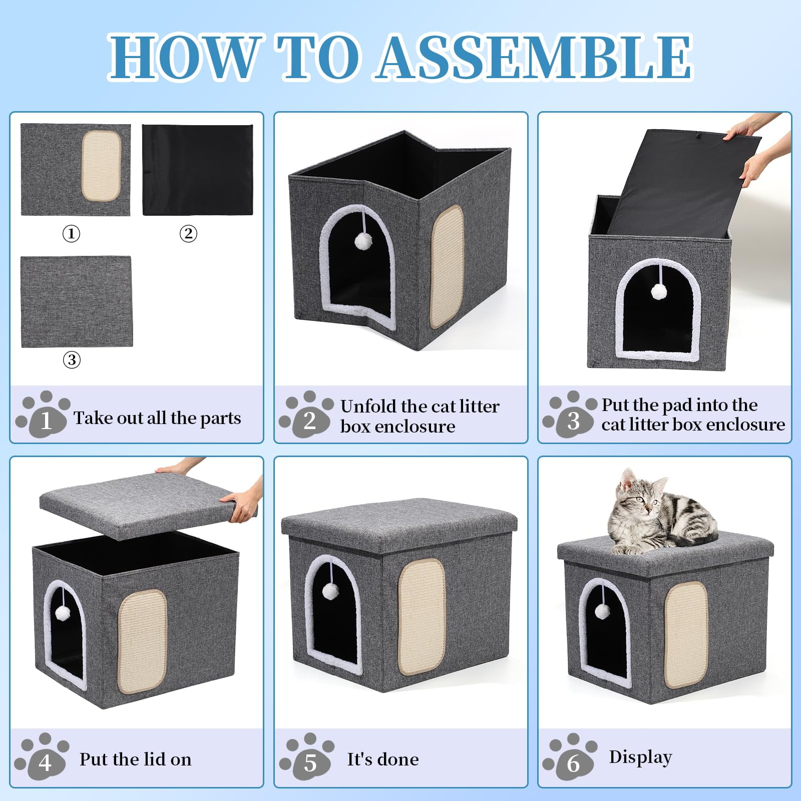 ZXMT Cat Litter Box Enclosure Furniture, Foldable Hidden Litter Box with Mesh Storage Bag, Litter Box Furniture with Waterproof Inside, Easy Clean