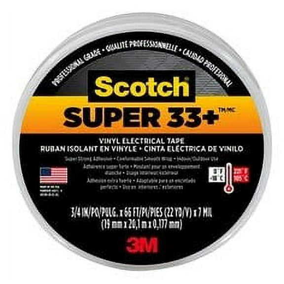 Scotch Super 33  Vinyl Electrical Tape, 6132-BA-10, 3/4 in x 66 ft x0.007 in (19 mm x 20,1 m x 0.177 mm), 10/case