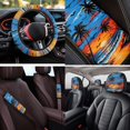 thumbnail image 4 of XYZCANDO Sunset Palm Tree 14 Pcs Auto Seat Covers Full Set Steering Wheel Cover Center Console Pad Seat Belt Covers Headrest Covers for Most Cars SUVs Sedans, 4 of 7