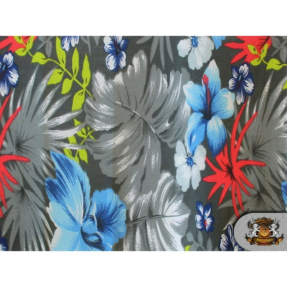 Polycotton Printed HAWAIIAN GREY Fabric / 60" Wide / Sold by the Yard