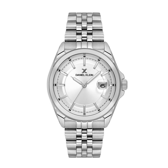 Daniel Klein Mens Watch, 42mm Metal Analog Watch, Japanese Quartz, Stainless Steel Strap - Date calendar, Jubilee Bracelet, Date Magnifier - Silver