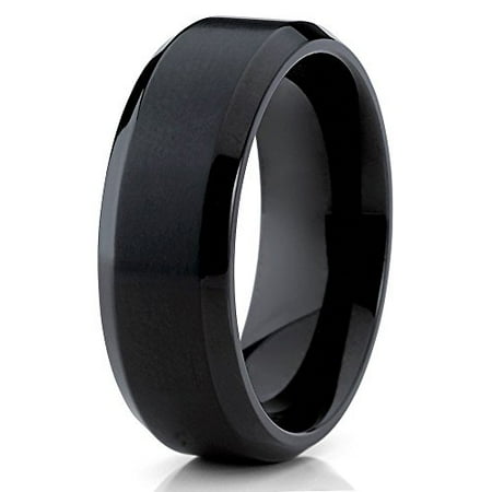 Black Titanium Segment Rings - 7mm Black Titanium Wedding Band Titanium Anniversary Ring Black Engagement Band Polished Men Women Comfort Fit