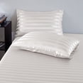 thumbnail image 6 of ANMINY Satin Sheets Full Silk Sheets White Stripe Bed Sheet Set Deep Pocket Bed Flat Fitted Sheet, 4-Pieces, 6 of 7