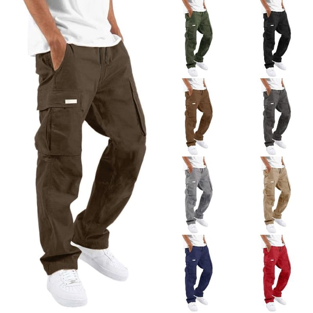 Pantalon Cargo pour Homme en Coton Coupe Décontractée Pantalon de Randonnée Tactique pour Hommes avec Multiples Poches Décontracté Extérieur Travail Jogger Pantalon Cargo