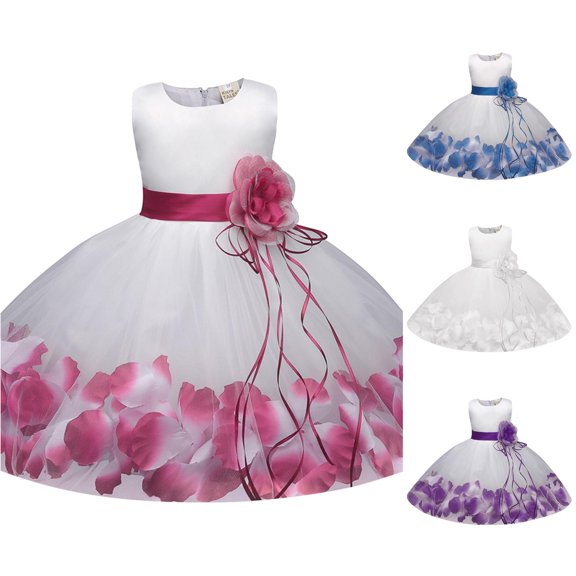 WAYUTE Flower Girl Dress Toddler Baby Sleeveless Crewneck Satin Floral Print Princess Dress for First Birthday Party Wedding,Hot Pink