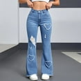 thumbnail image 3 of WMTBSRSW Bell Bottom Jeans for Women High Waisted Stretchy Flare Jeans Love Heart Graphic Distressed Denim Pants with Pockets Streetwear, 3 of 9