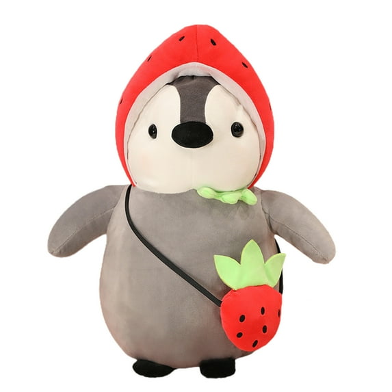 LIWEN Penguin Plush Toy Birthday Gift with Cross-body Bag Accompanying Doll Cute Fruit Hat Penguin Stuffed Animal for Children