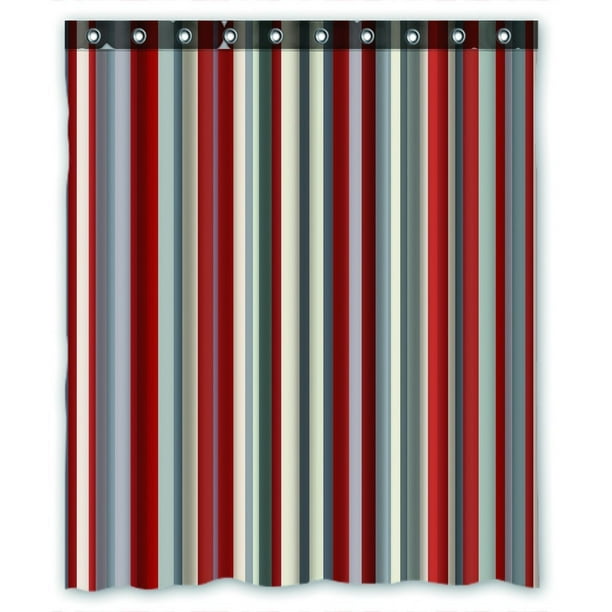 GCKG Red Gray Vertical Stripes Waterproof Polyester Shower Curtain