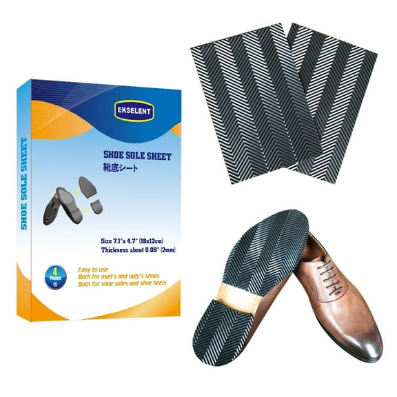 EKSELENT 2 Pairs Shoe Sole Repair Rubber Sheets, Shoe Bottom Outer Front Sole and Heel Replacement Pads, Anti Slip Noise Reduction Grips, Non Skid Protectors, Size 7.1x4.7 Inches