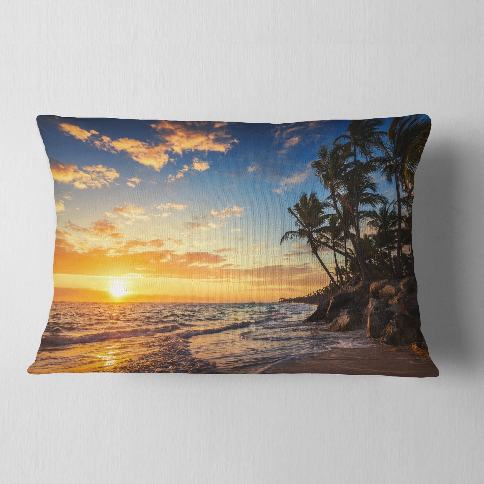 Designart 12" x 20" Blue Polyester Throw Pillow