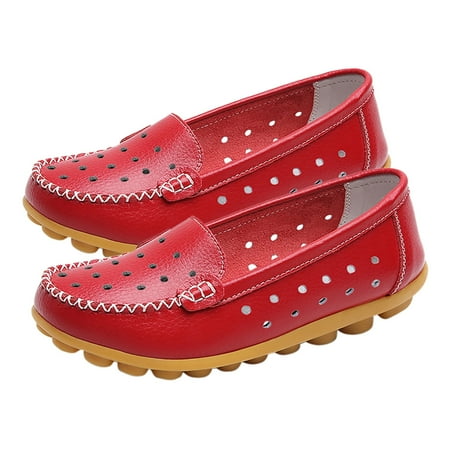 

WZJuhiie Women s Summer Fashion Hollow Leather Casual Shoes Comfortable Lightweight Non Slip Slip On Mom Shoes