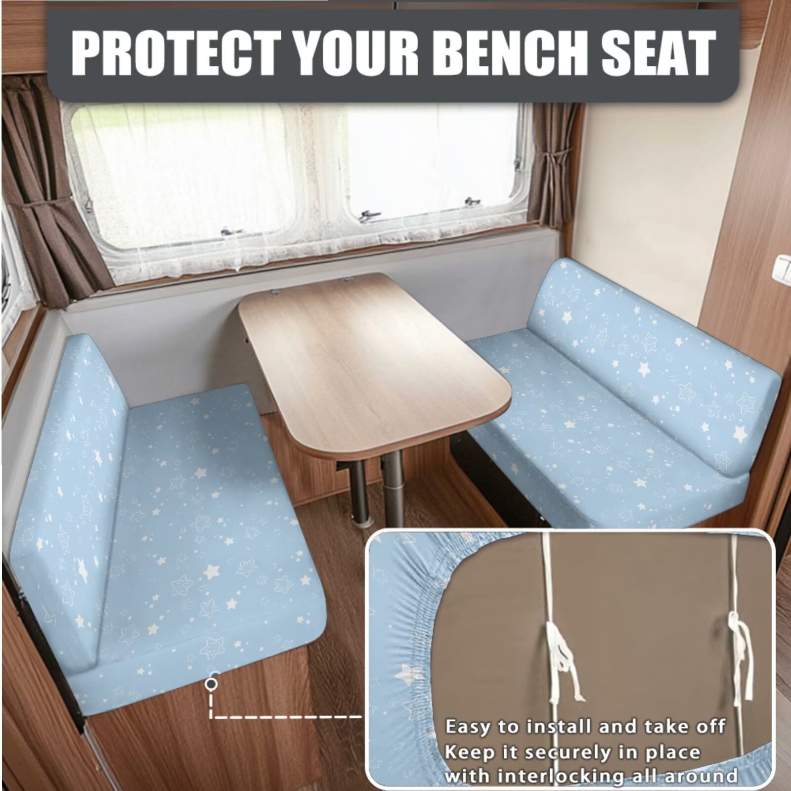 XYZCANDO Blue Star Print RV Sofa Cover RV Couch Cushion Slipcovers Comfortable Loveseat Slipcovers for Travel Couch Stain Resistant Sofa Cover 2 Backrest Cover & 2 Bench Cover