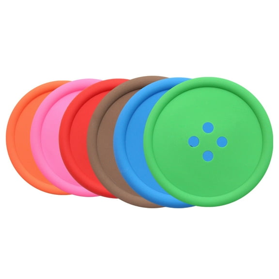 6PCS Creative Round Button Shaped Coaster Silicone Coaster Placemat Environmental Friendly Non-slip Insulated Pad Cup Mats Coasters Random Color