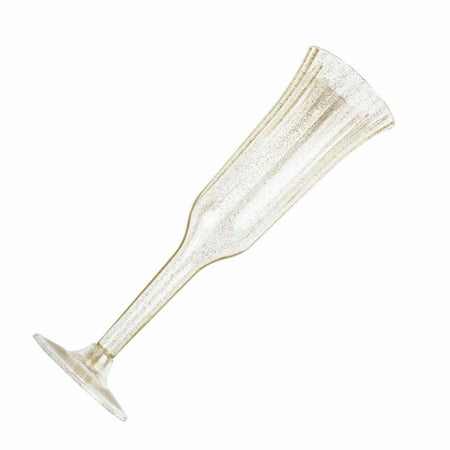 BalsaCircle 12 pcs 6 oz Plastic Glittered Champagne Flutes - Wedding Party Disposable Tableware