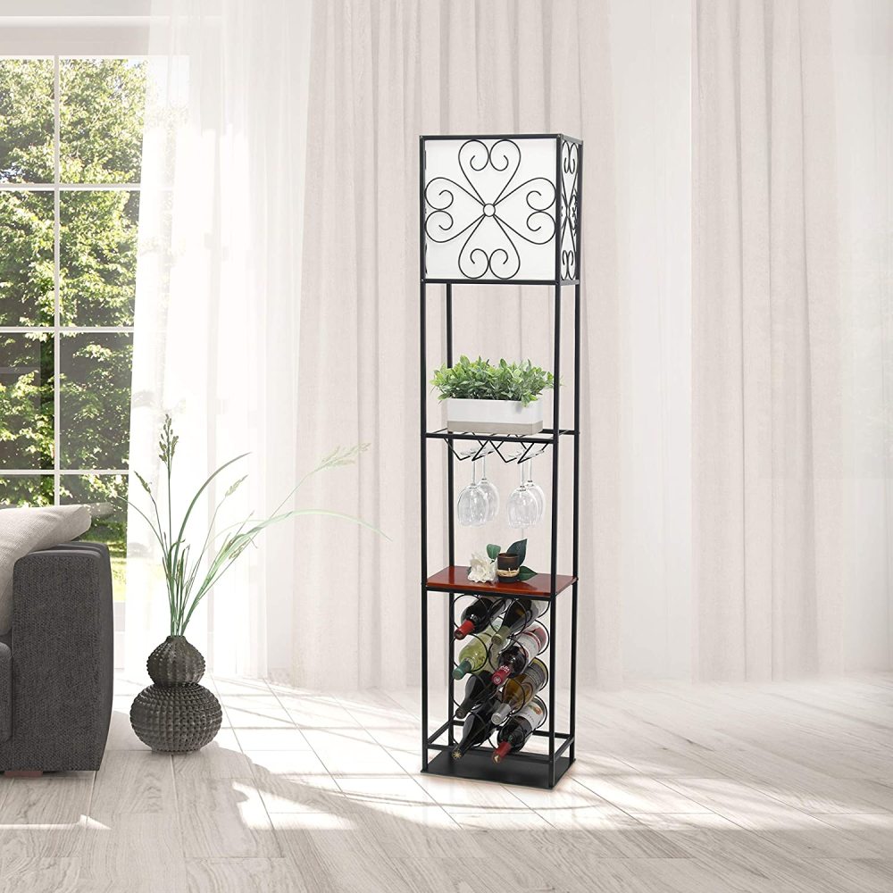 "TaliaPosy LF1021BLK Etagere Organizer Wine Rack Floor Lamp, Black