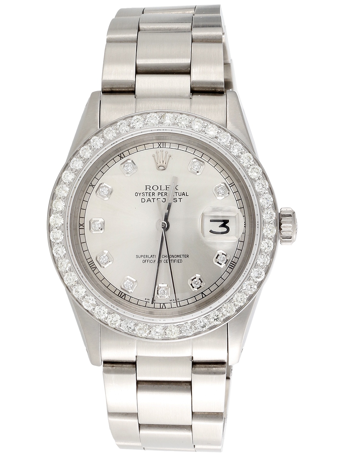Rolex Mens Rolex Diamond Watch DateJust 36mm Stainless Steel Oyster