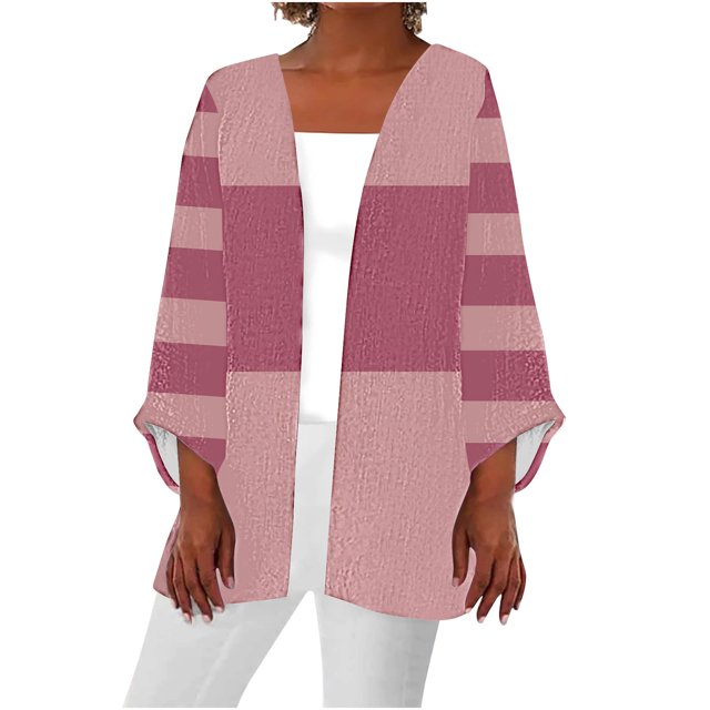 AherBiu Women's Cardigans Open Front Lightweight 3/4 Sleeve Linen Cardigan Fall Loose Cover up Shrugs
