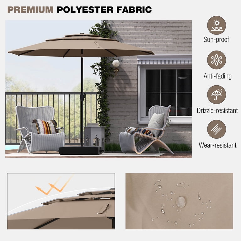 10 ft 3-tier Vented Patio Umbrella with Push Button Tilt-Brown | Costway