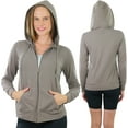 thumbnail image 4 of ToBeInStyle Women's Thin Fabric Long Sleeve Kangaroo Pocket Zip Up Hoodie - Taupe - Small, 4 of 7