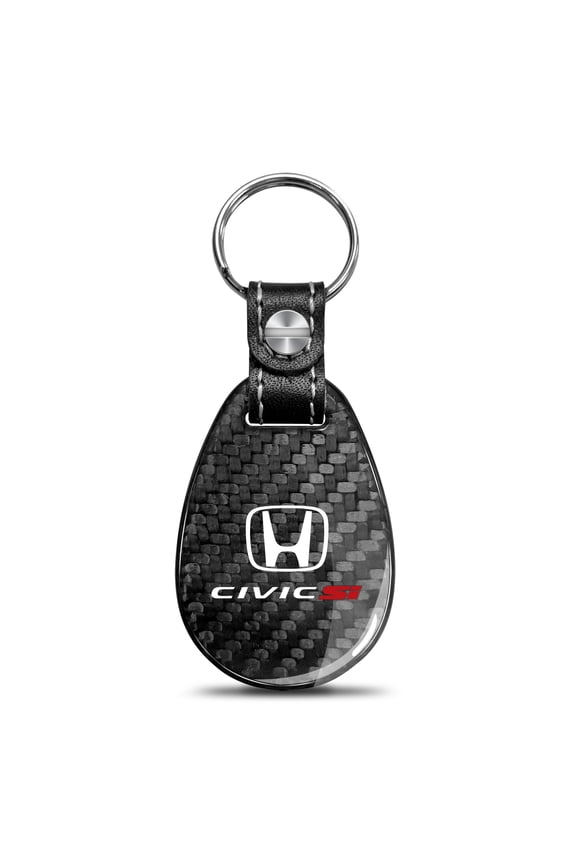 Honda Civic Si Real Black Carbon Fiber with Leather Strap Large Tear Drop Key Chain