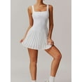 thumbnail image 5 of Deago Womens Square Neck Tennis Dress Pleated Sleeveless Built in Shorts Golf Athletic Dress with Pocket (White, S), 5 of 9