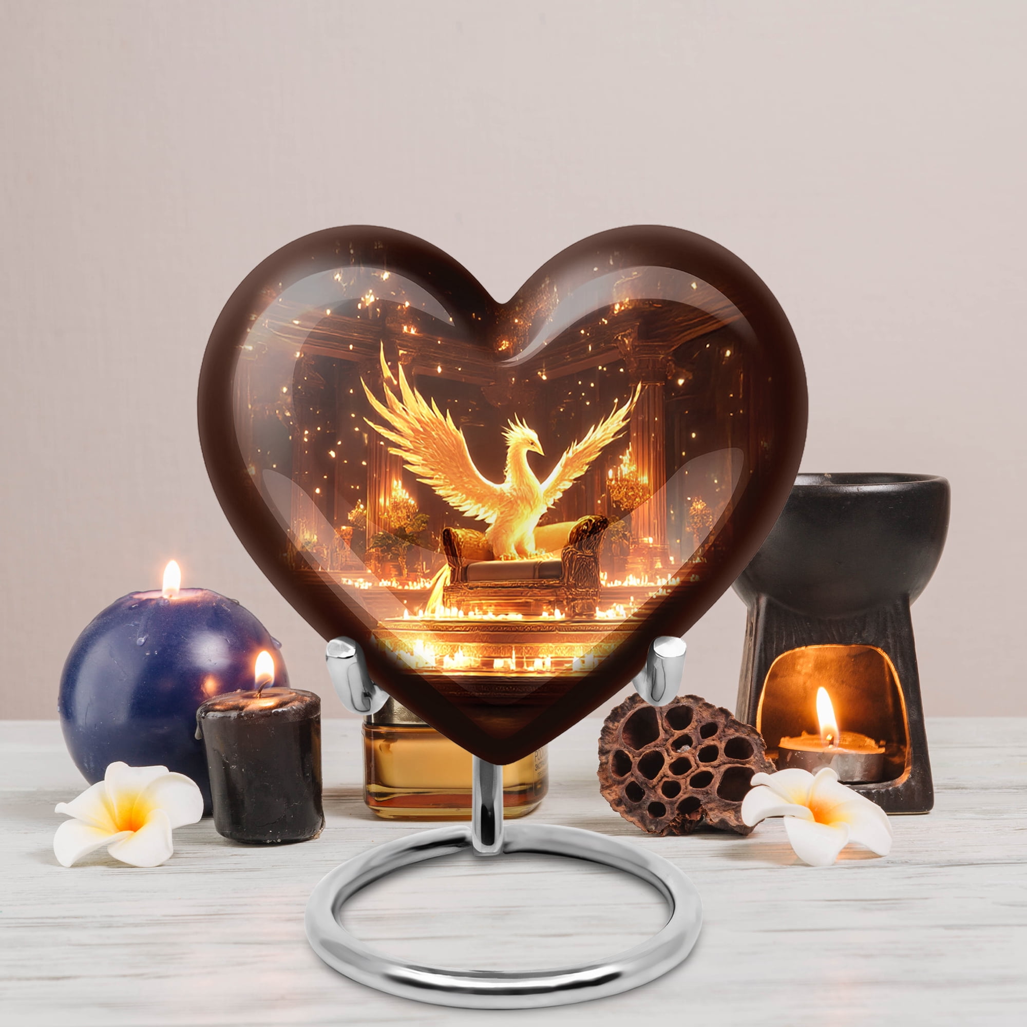 MUKTIVE Phoenix Large Urns for Human Ashes Adult for Burial, Memorial Heart Urns for Adult Female & Male, Decoartive Brown Ash Urn for Women, 8 Inch