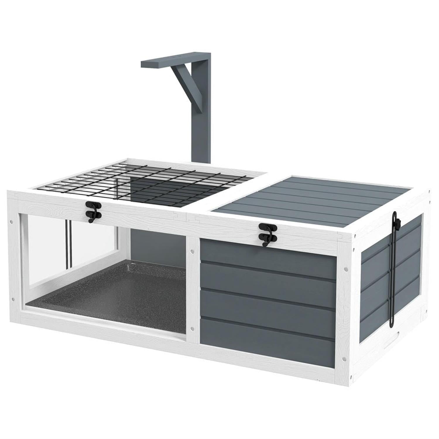 resenkos 32" Wooden Tortoise House with Lamp Holder, Reptile Cage Enclosure for Turtles, Lizards, Snakes, Small Animal Habitats, Gray