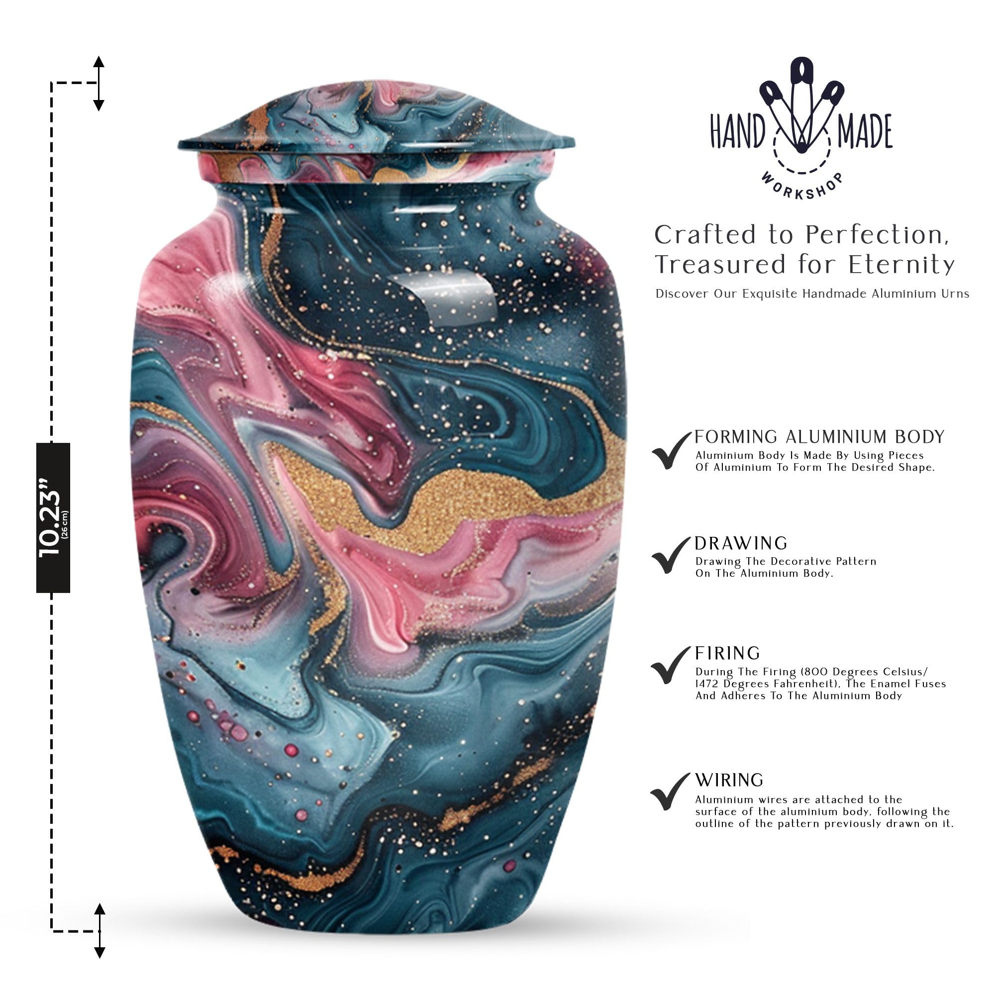 SUBSH Marble Design Metal Urn - Urns for Ashes - Cremation Urn - Containers - Large Urns - Ash Urns - Urns for Human Ashes Adult Man & Women - Cremation Urn (10 inch)