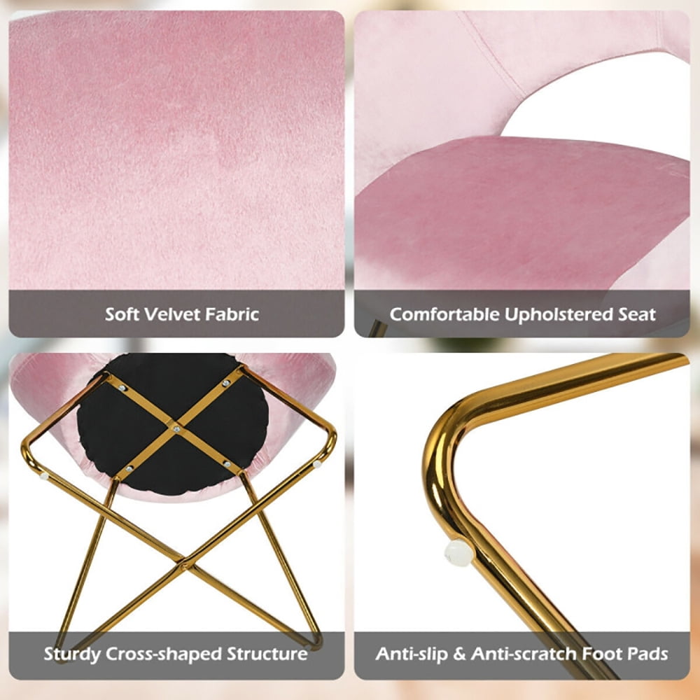 Finihen Velvet Dining Arm Chair, Modern Accent Velvet Dining Arm Chair with Golden Metal Legs and Soft Cushion, for Bedroomï¼Living Room, Dining Room, Kitchen, Pink
