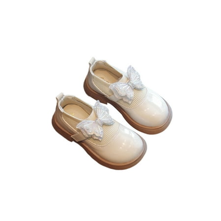 

Daeful Children Loafers Slip On Dress Shoes Bowknot Flats Casual Plush Lined Leather Shoe School Beige 13C