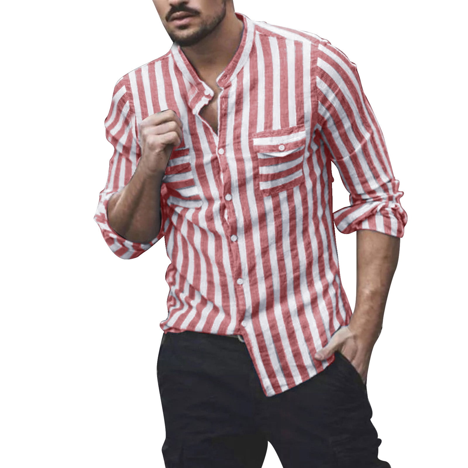 Fashion Formal Shirts Long Sleeve Shirts Kapalua Long Sleeve Shirt red-white striped pattern casual look 