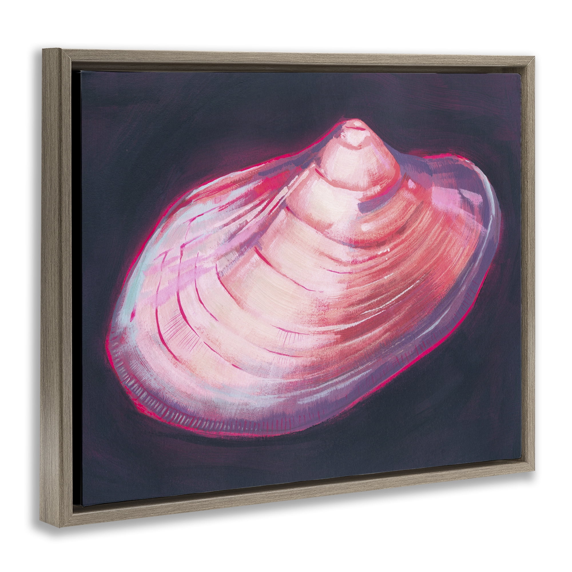 Stupell Industries Pink Seashell on Black Animals & Insects Painting Brown Floater Framed Canvas Art Print Wall Art, 31 x 25