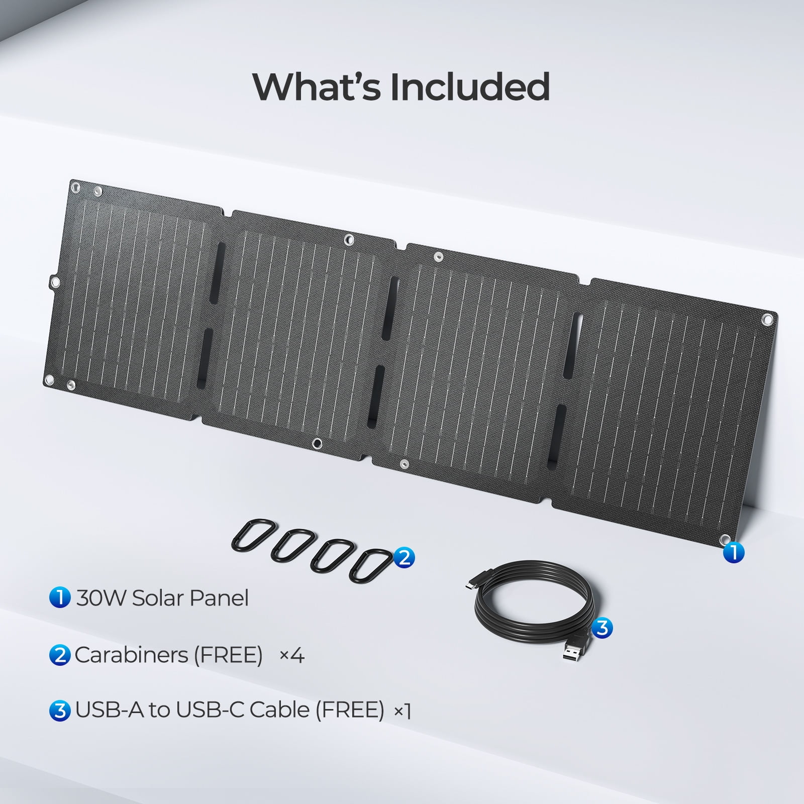 Renogy 30W Portable Solar Panel with 2 USB &1 DC Charging Ports, IP67 Waterproof, 18-month Hassle-free Warranty, Only 0.56kg/1.23lbs