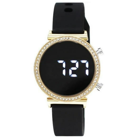 38mm Montres Carlo Women Silicone Band Stones LED Dial Sport Men's Digital Watch (Gold/Black)