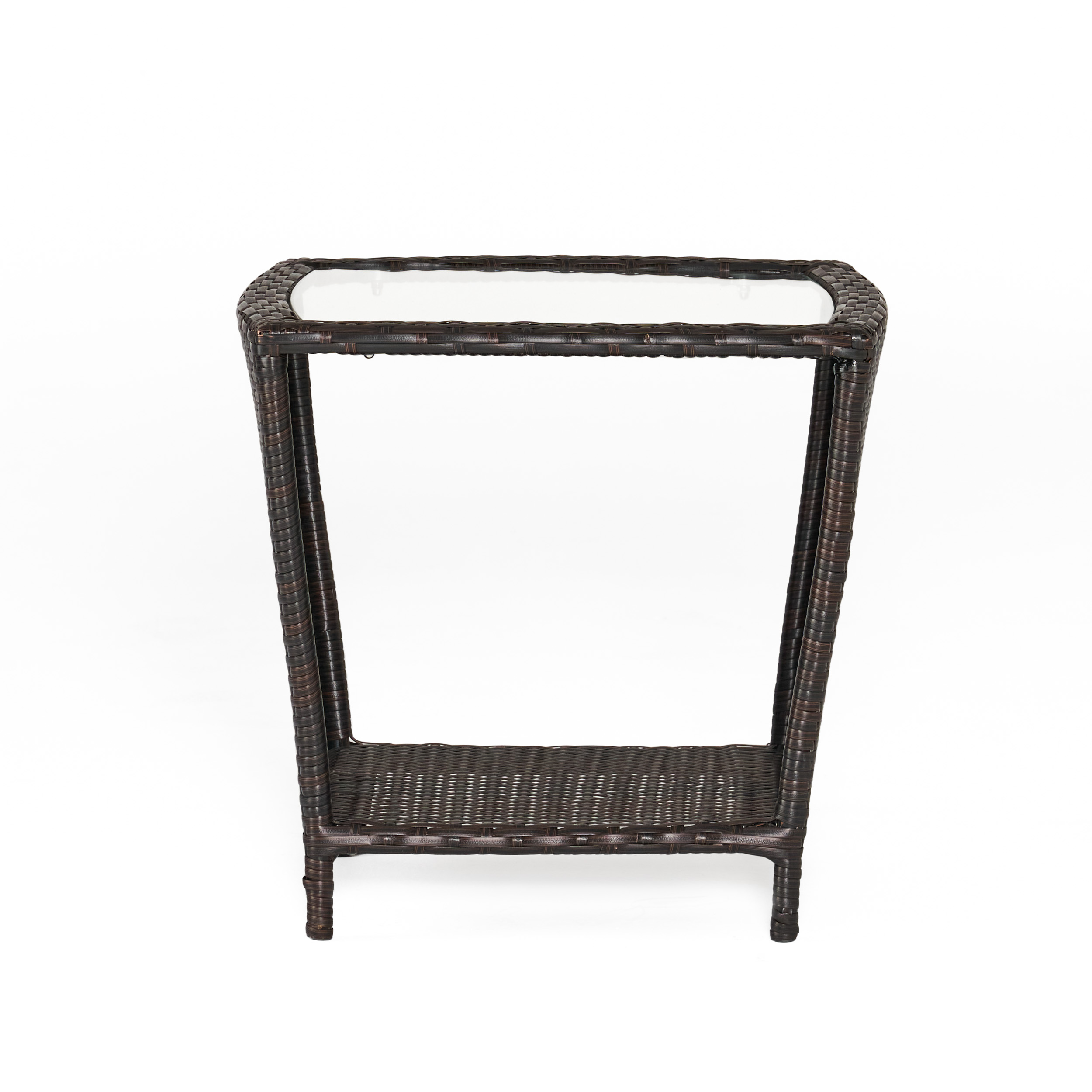 McGrath Outdoor Wicker Side Table with Glass Top, Brown